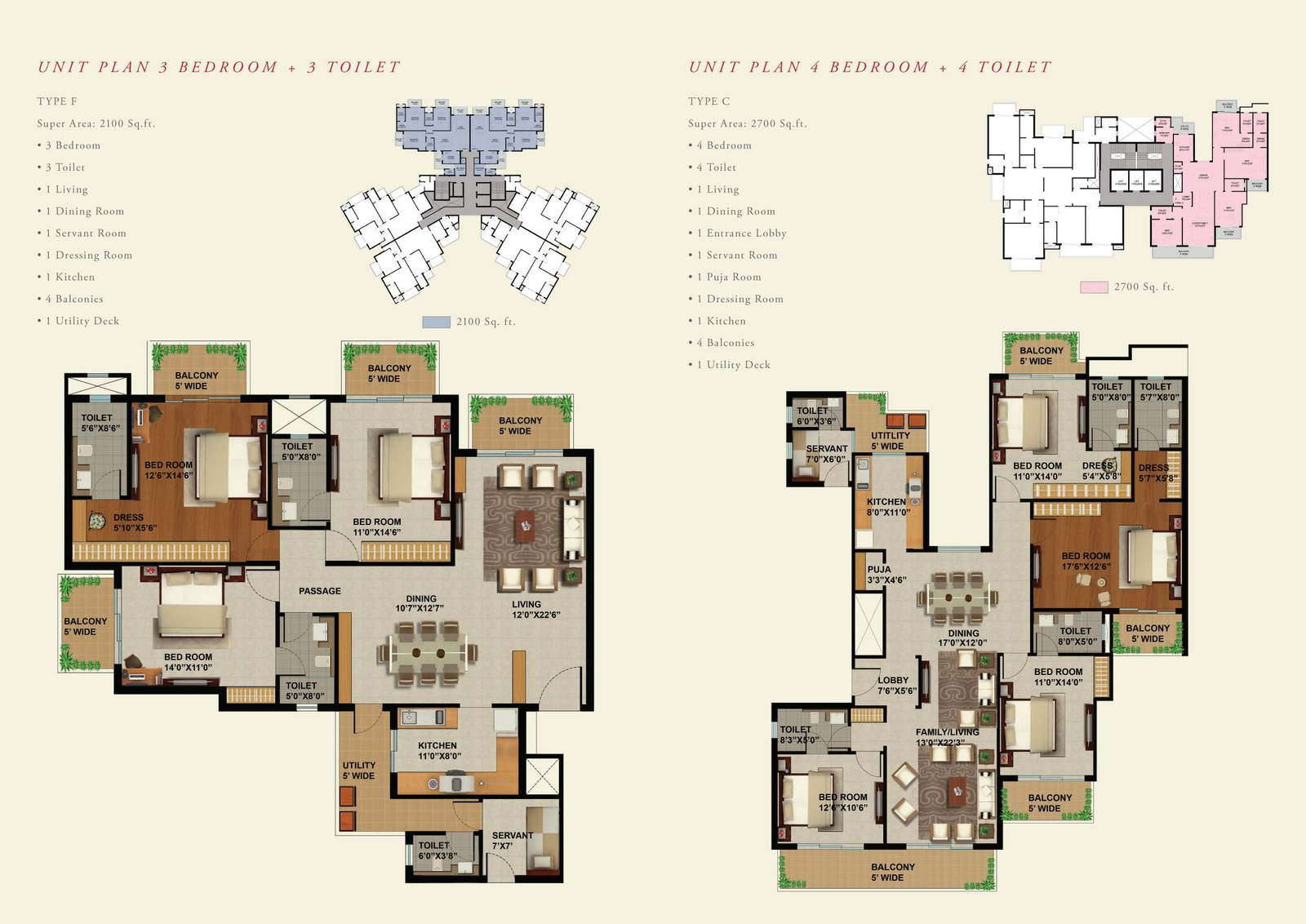 4 BHK 2700 Sq Ft Unit Plan